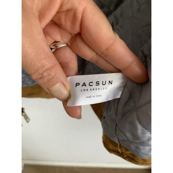 PACSUN Men's Utility Hunting Fishing Canvas Zip M Up Vest Tan Outdoors - Picture 7 of 7